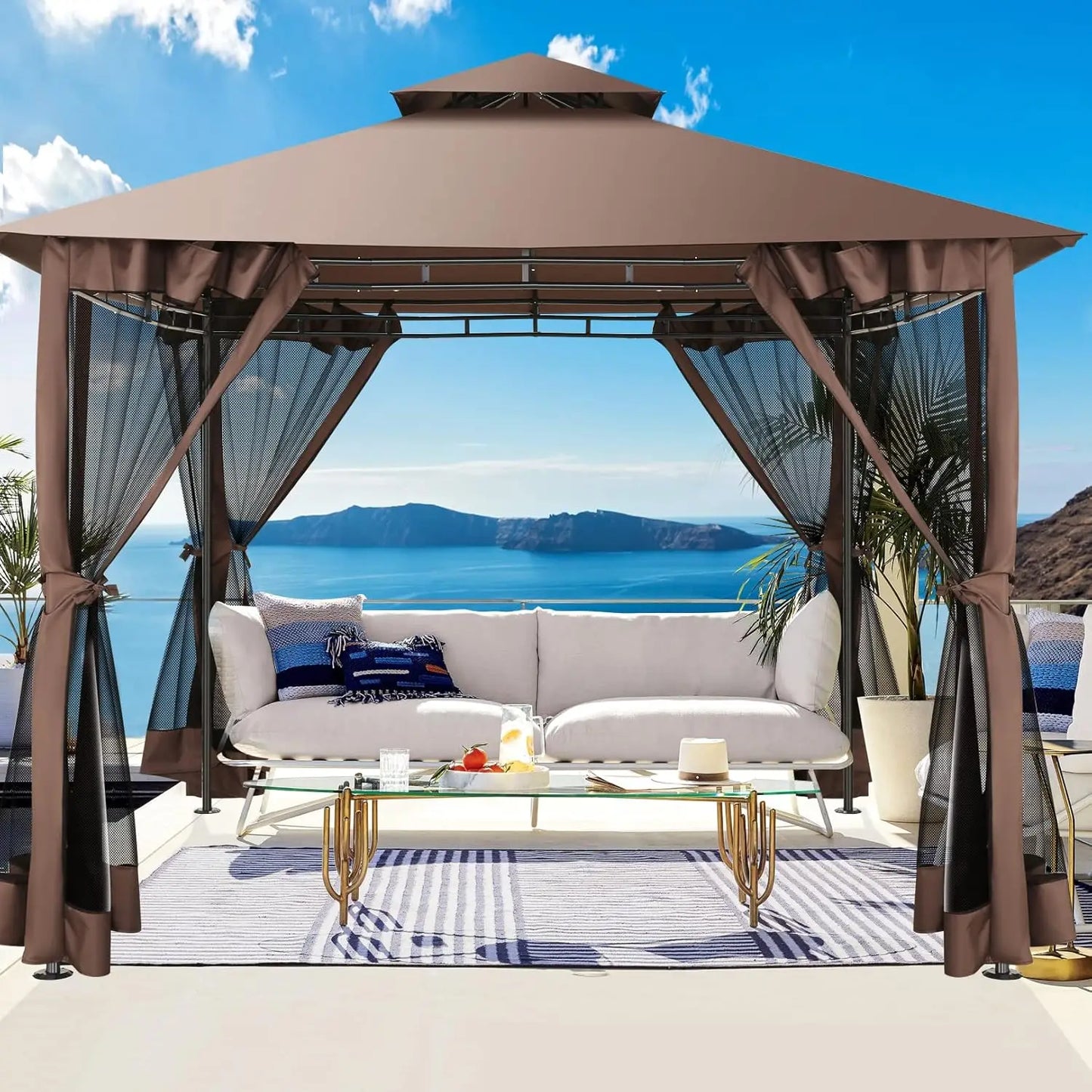 12x20 Outdoor Gazebo with Privacy Curtains Mosquito Netting Metal Frame