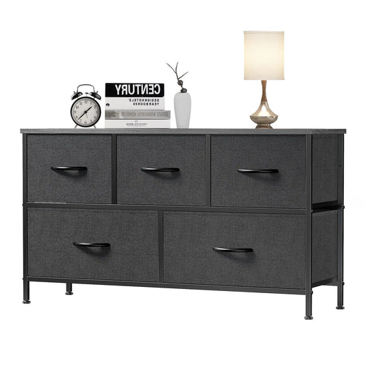 5 Drawer Wide Storage Dresser Chest of Drawers Fabric Organizer