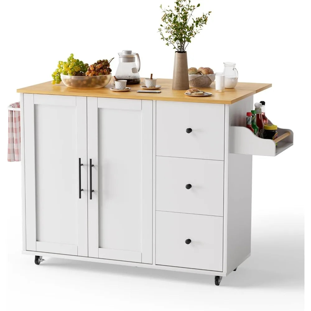 Kitchen Island with Storage Rolling Cart 3 Drawers Adjustable Shelves
