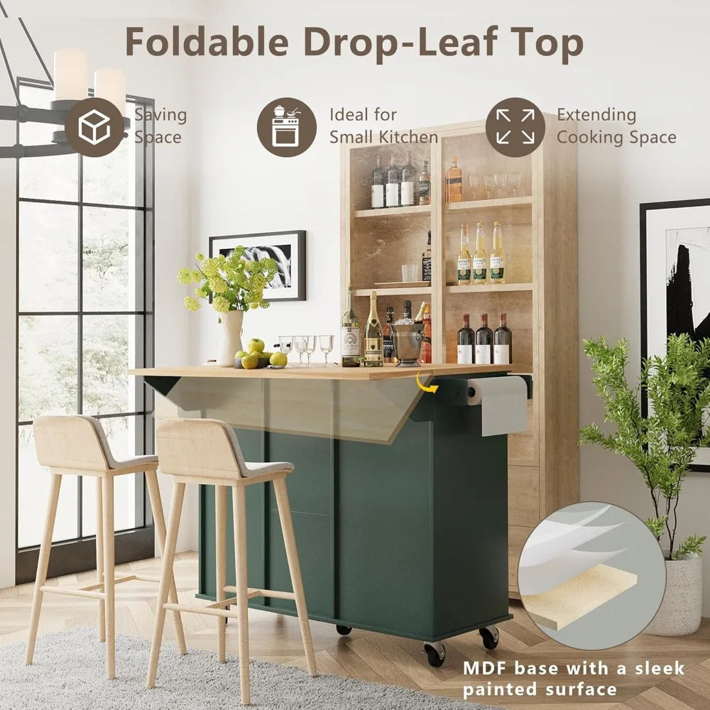 Rolling Kitchen Island with Trash Can Storage Portable Kitchen Cart
