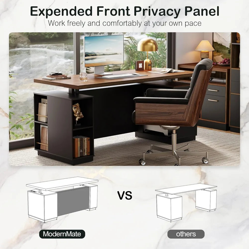 L Shaped Height Adjustable Standing Desk with File Cabinets and USB AC