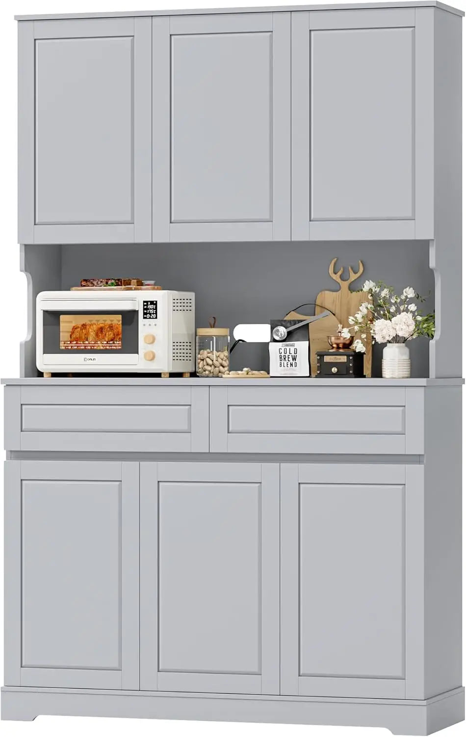 74 Inch Tall Kitchen Pantry Cabinet with 6 Doors and 2 Drawers