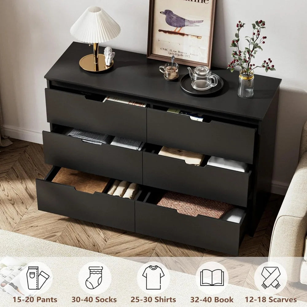 Modern 6 Drawer Black Dresser Minimalist Furniture Storage Solution