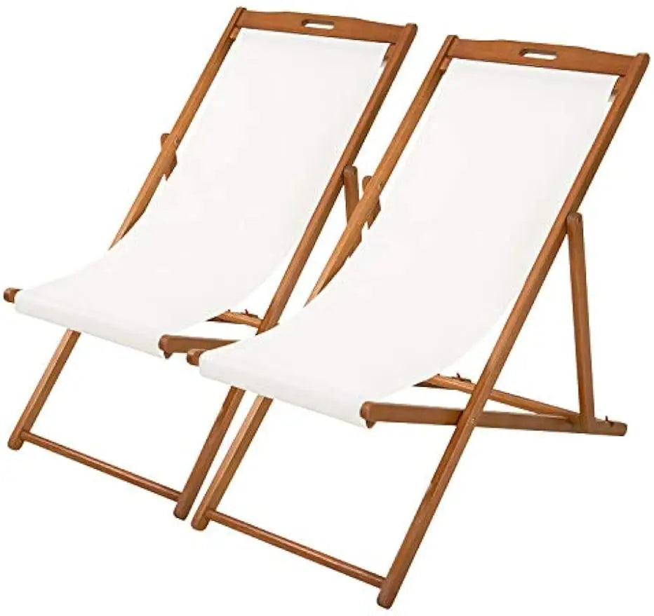 Beach Sling Patio Chair Foldable Adjustable Eucalyptus Wood Outdoor Lounge