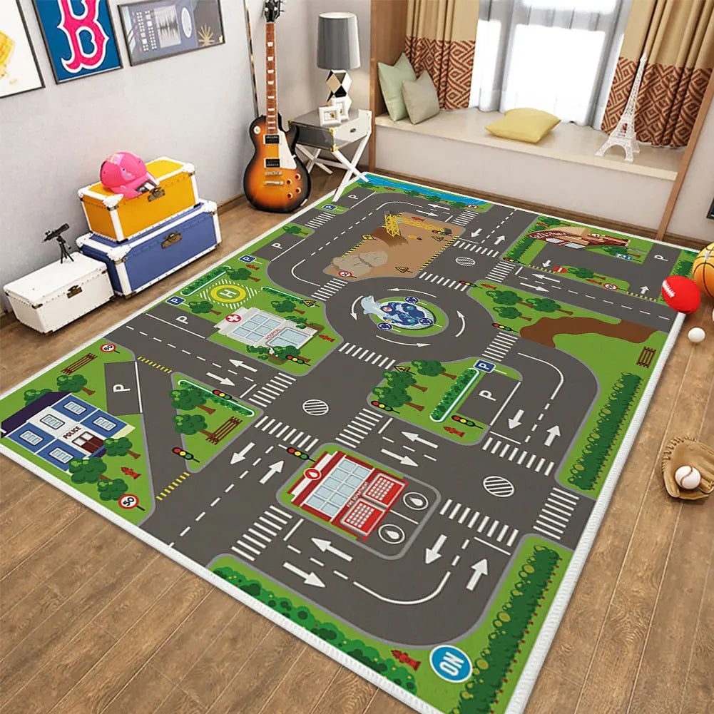 Child Playmat Highway City Traffic Rug Non-Slip Educational Carpet