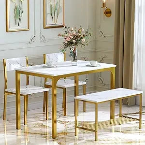 Modern 4-Piece Dining Table Set with Bench and Chairs for Kitchen