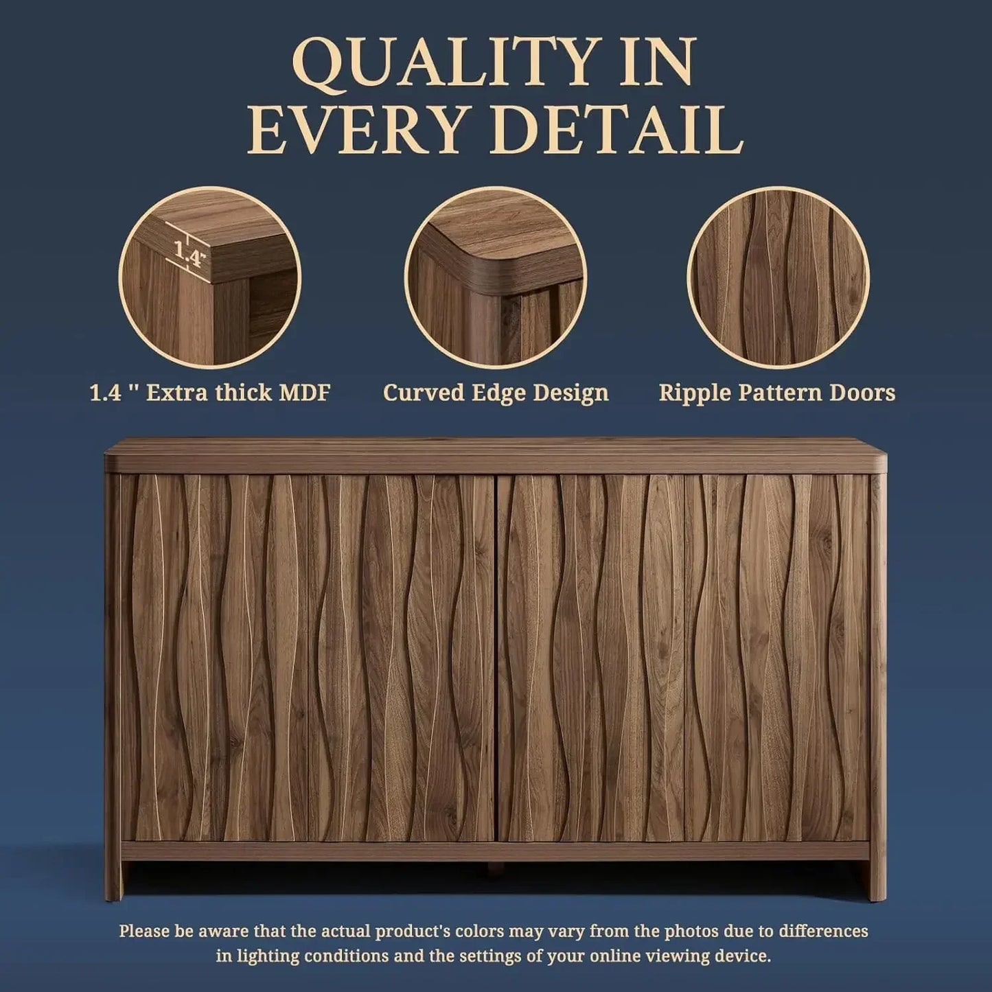 Cornwall Wave Pattern Storage Cabinet Buffet Kitchen Accent Cabinet