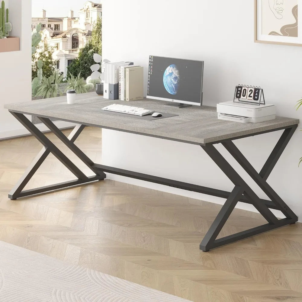 Modern Long Office Desk Large Wood Metal Computer Industrial Workstation