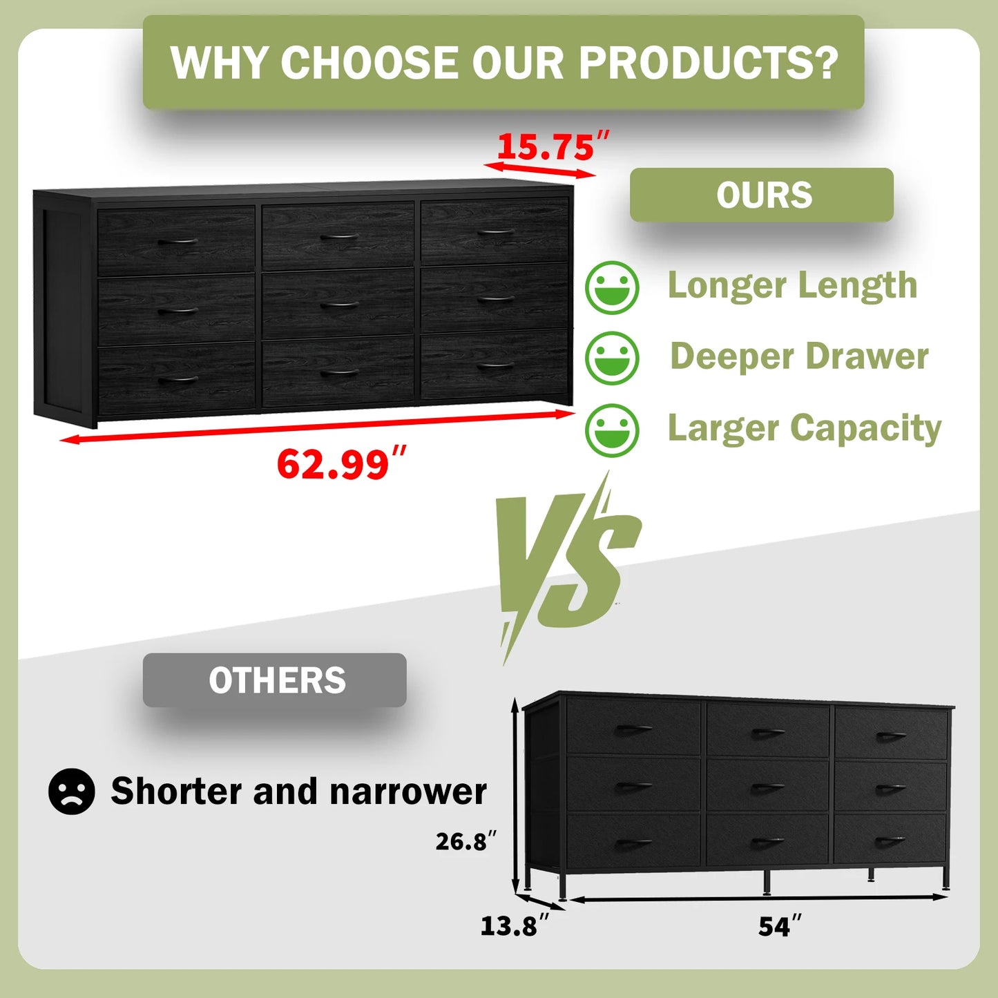 Ljustra 9 Drawer Wide Chest of Drawers Fabric Storage Dresser