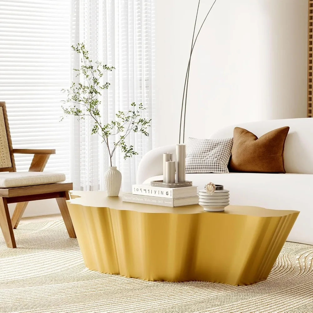 42 Inch Cloud Coffee Table Modern Gold Lightweight Fiberglass Design