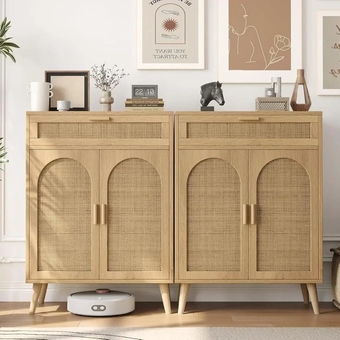 Rattan Storage Cabinet Buffet Sideboard Coffee Bar Accent Floor Cabinet