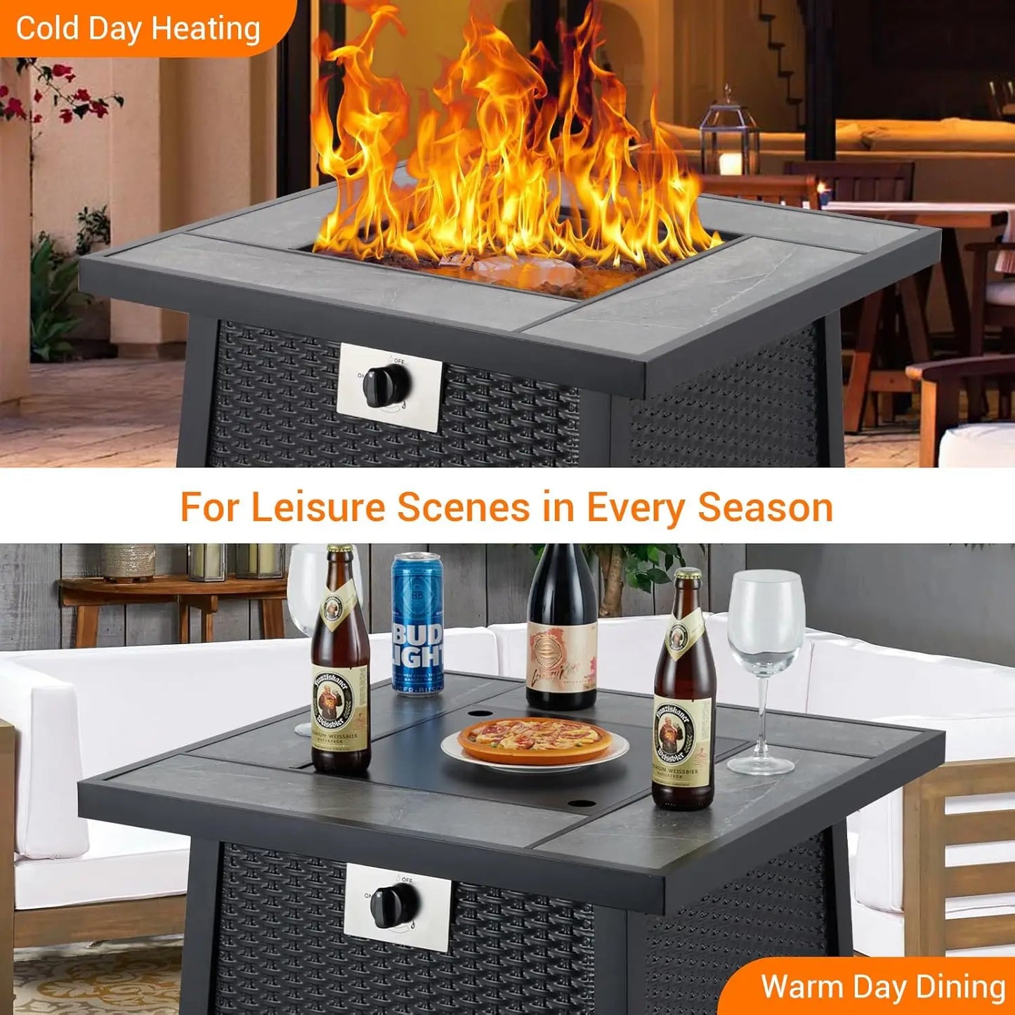 28 Inch Outdoor Fire Pit Table 50000 BTU Propane Fire Pit for Patio