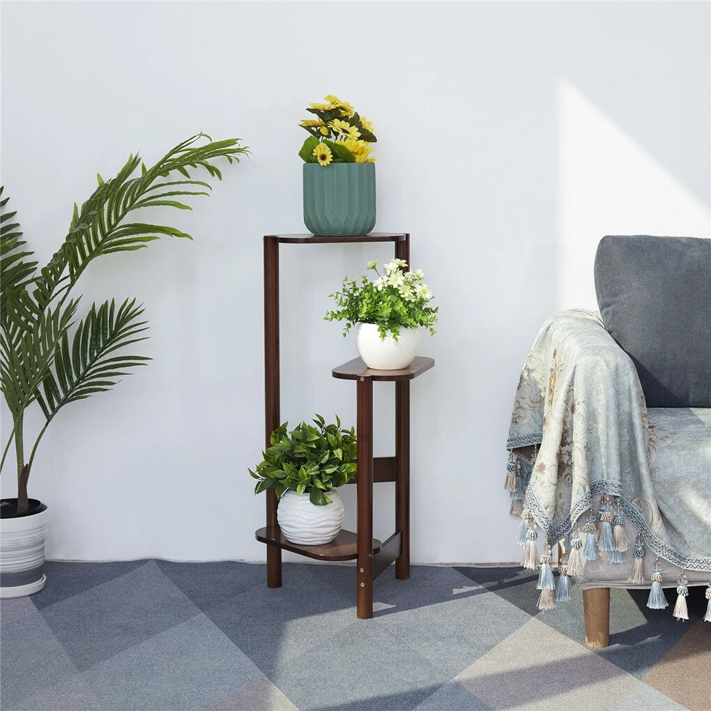 3-Tier Bamboo Plant Stand Indoor Corner Shelf Display Rack