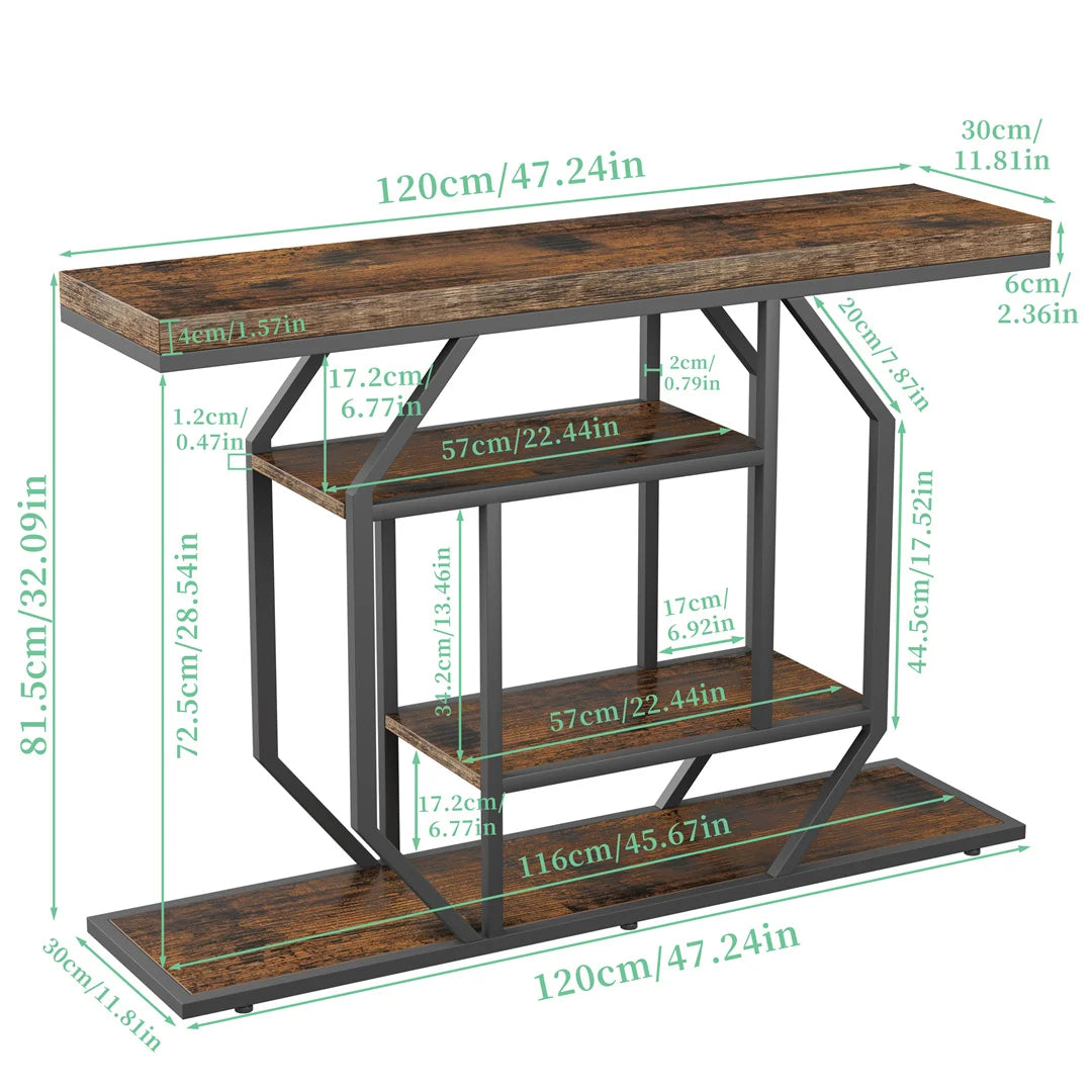 Ljustra 120cm Wood Entryway Console Table Industrial Storage Shelf
