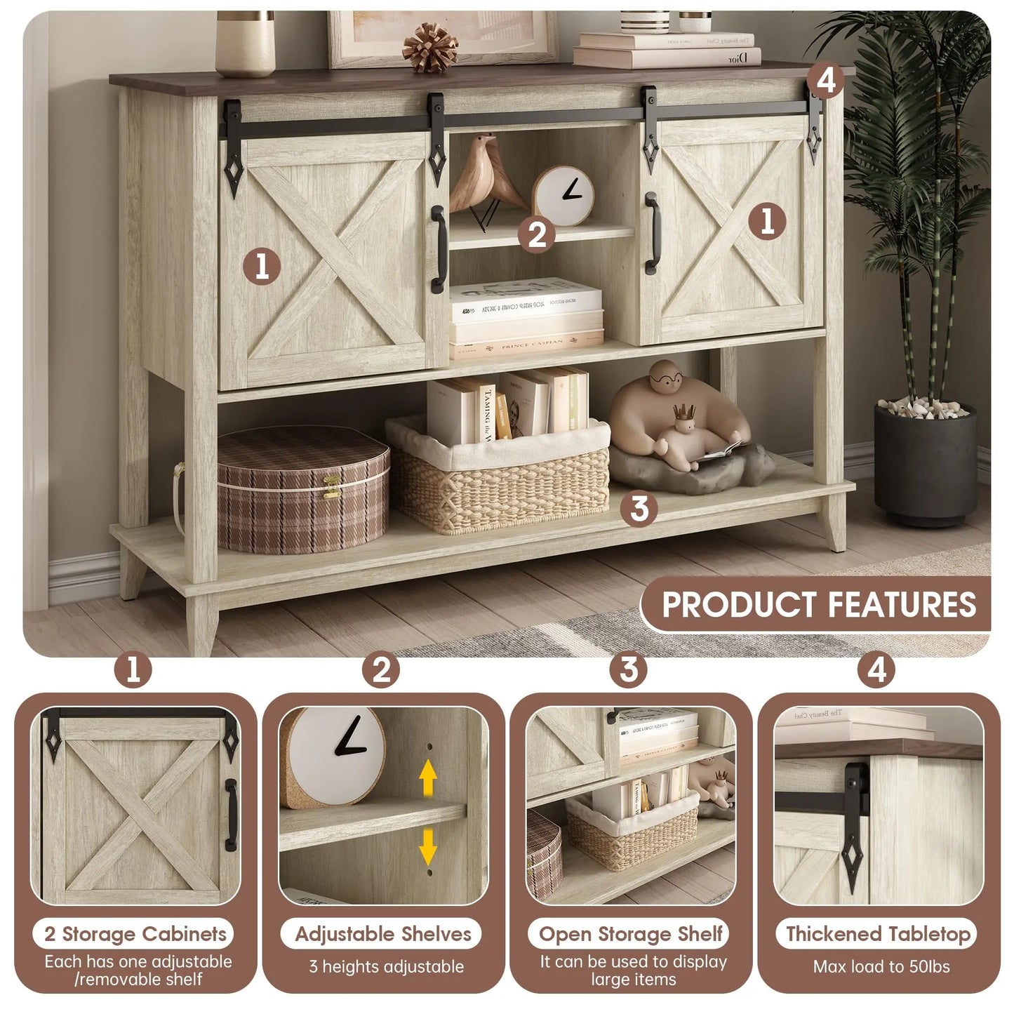 Vabches Entryway Table Sliding Barn Door Console Adjustable Storage