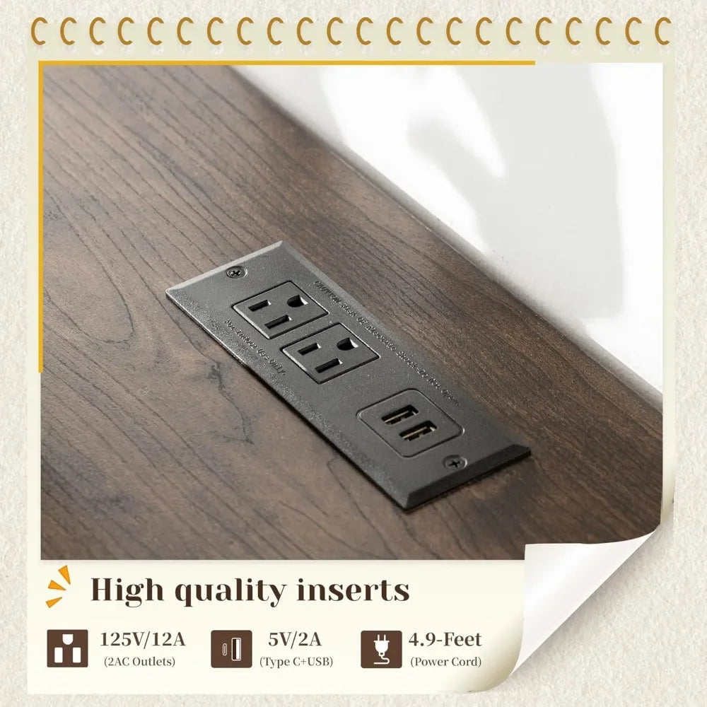 Dresser with Power Outlets and LED Lights Rustic Wood Chest of Drawers