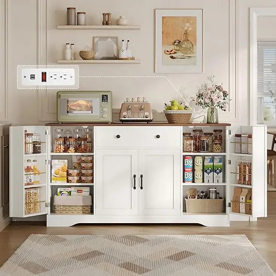 Buffet Cabinet with Storage and Charging Station Farmhouse Sideboard