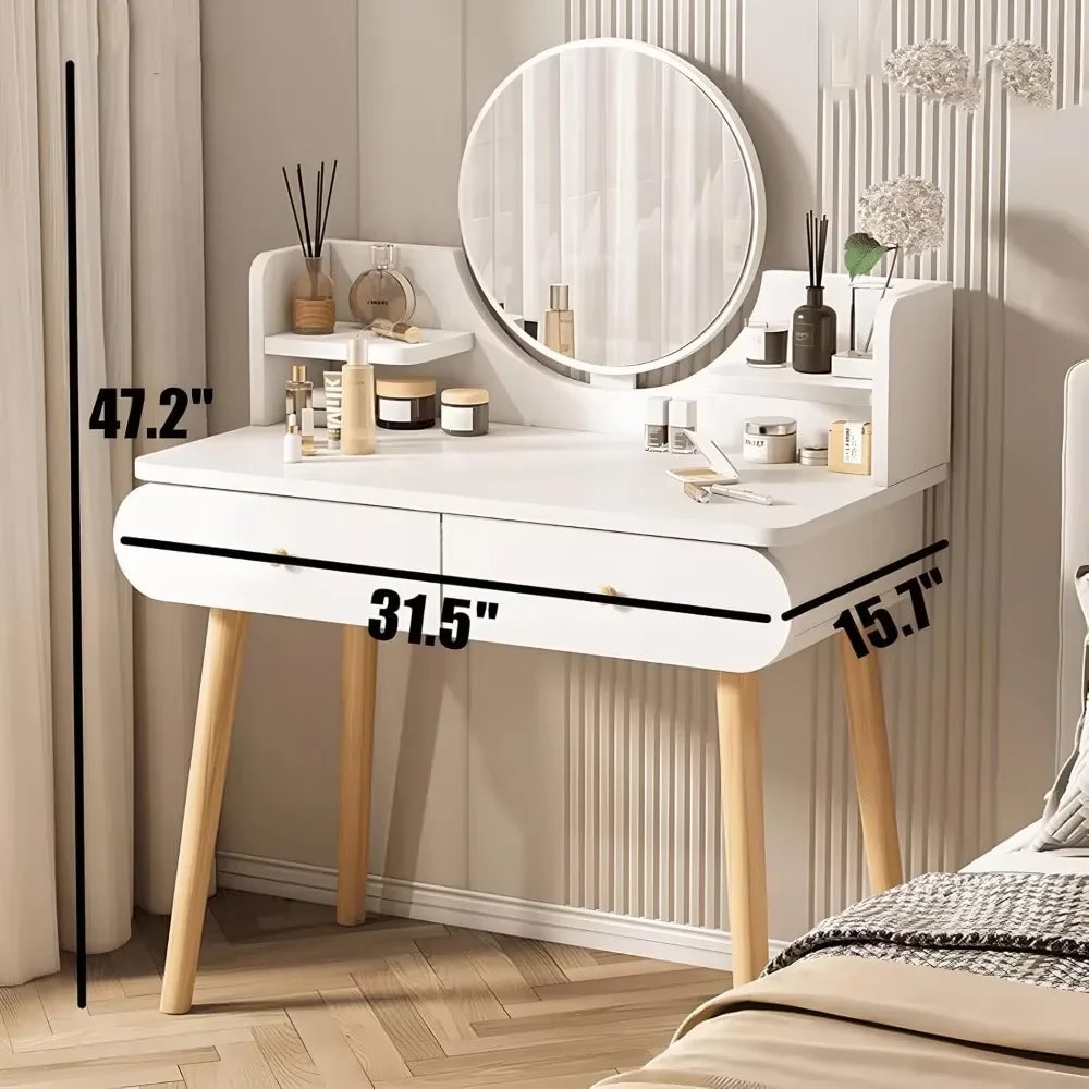 Luxury White Vanity Makeup Table with Drawers for Girls and Storage