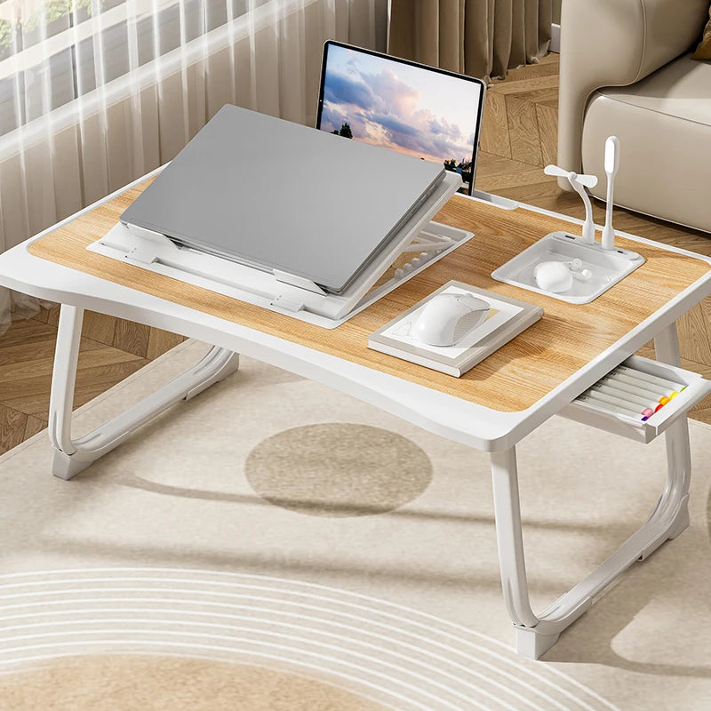 Foldable Laptop Bed Desk Portable Adjustable Height Wooden Surface