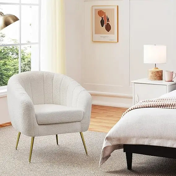 Sherpa Fabric Accent Chair Modern Cozy Vanity Chair with Gold Legs
