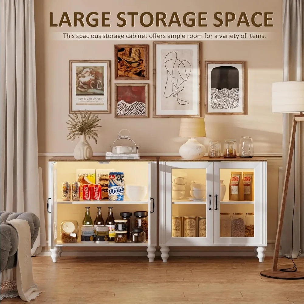 Sideboard Buffet Cabinet with Glass Doors Adjustable Shelves Modern Storage