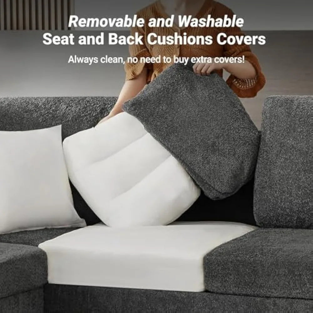 Modern U Shaped Sleeper Sofa Bed 8 Storages Sectional Couch 7 Seater