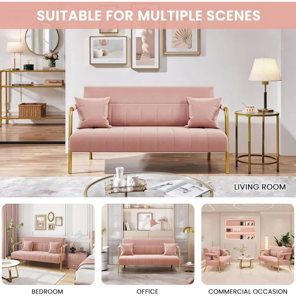 Ljustra 56.5" Luxurious Velvet Sofa with Gold-Tone Metal Arms and Legs