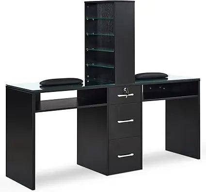 Double Manicure Table Modern Nail Desk Beauty Salon Storage Workstation