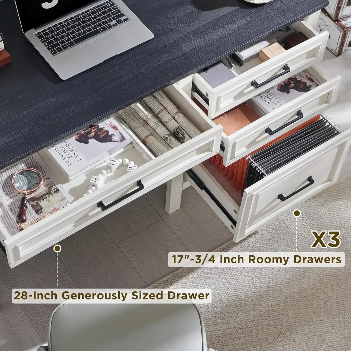 53 Inch Home Office Desk with File Cabinet Modern Farmhouse Computer Desk