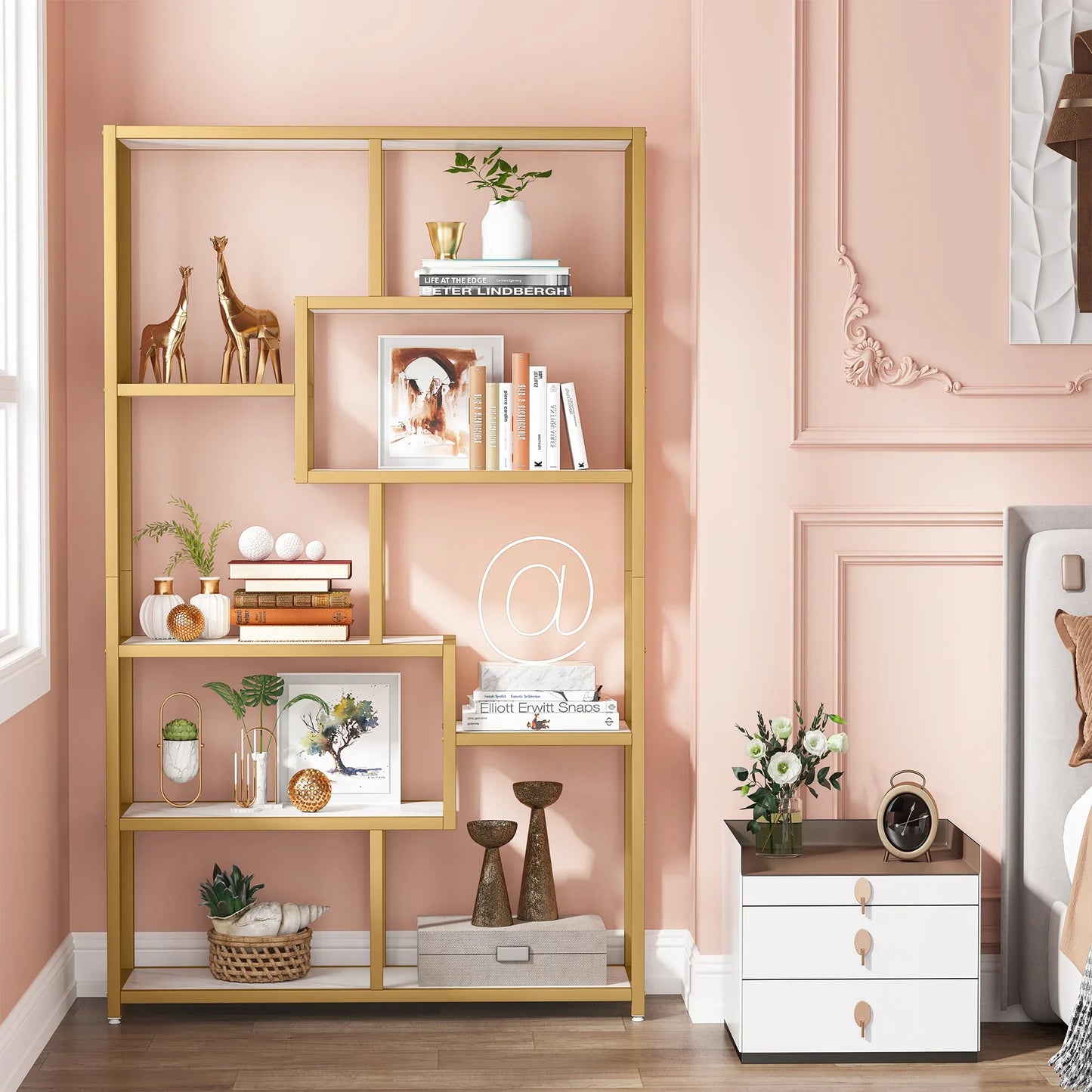 Tribesigns Gold 8-Shelf Etagere Bookcase Modern Display Shelf