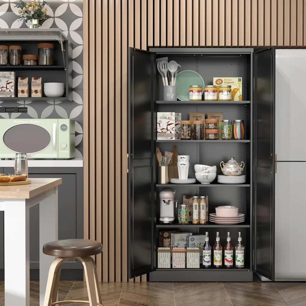 Kitchen Pantry Cabinet 71 Inch Metal Storage with Doors and Adjustable Shelves