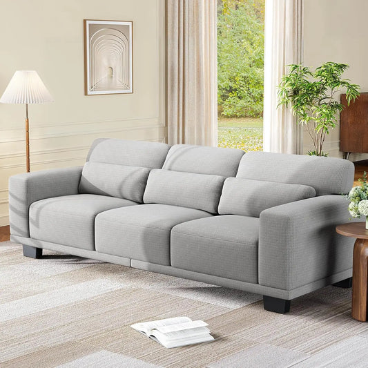 89" 3-Seater Sofa Couch with Deep Seats, Wide Armrests & Removable Covers – Modern Grey Linen