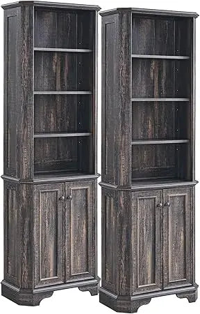 6-Tier Farmhouse Bookshelf Set of 2 with Storage Adjustable Shelves