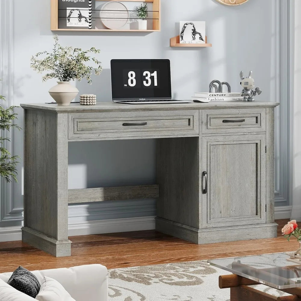Rustic Farmhouse Executive Desk with Storage and Charging Station