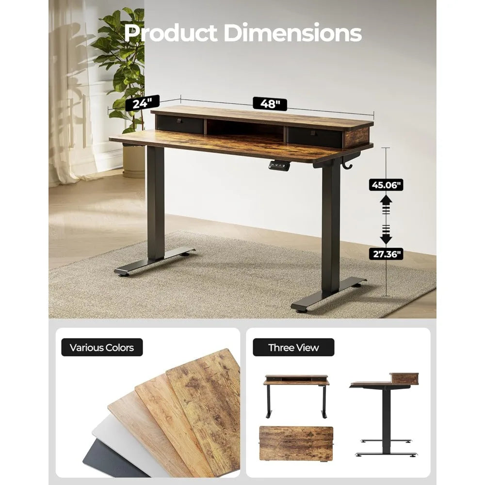 Height Adjustable Electric Standing Desk with Double Drawer 48x24