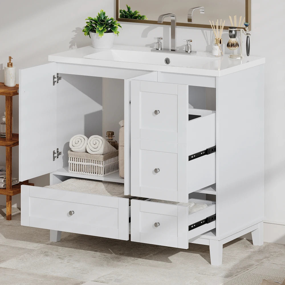 36 Inch Modern Bathroom Vanity with USB Charging and Ample Storage