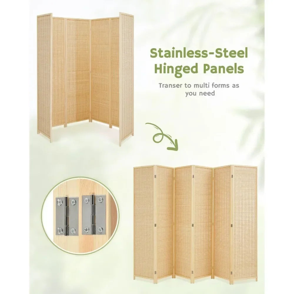 Room Divider Folding Privacy Screen 6 Panel Bamboo Room Partition