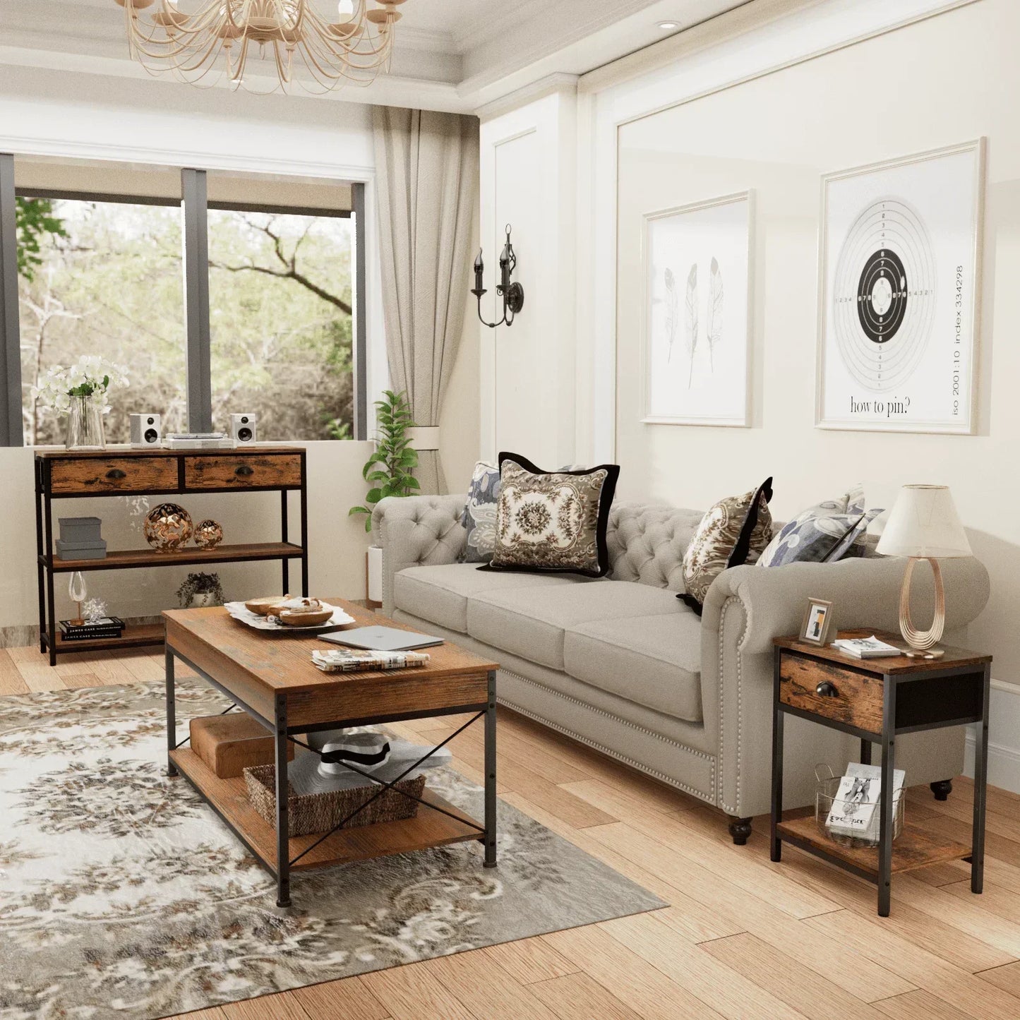 Nightstands Set of 2 Industrial End Table with Drawer and Storage Shelf