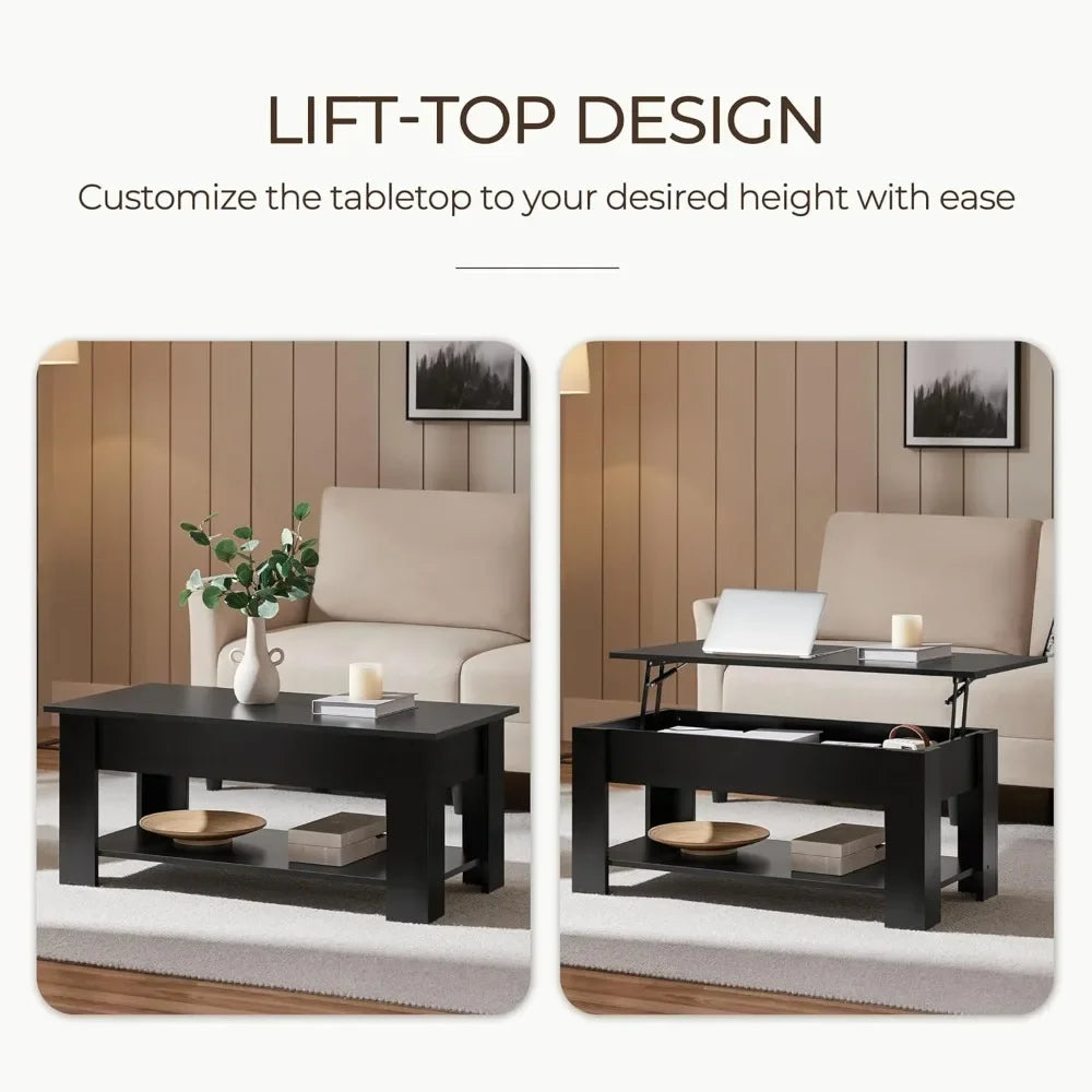 Wooden Lift Top Coffee Table with Hidden Storage for Living Room