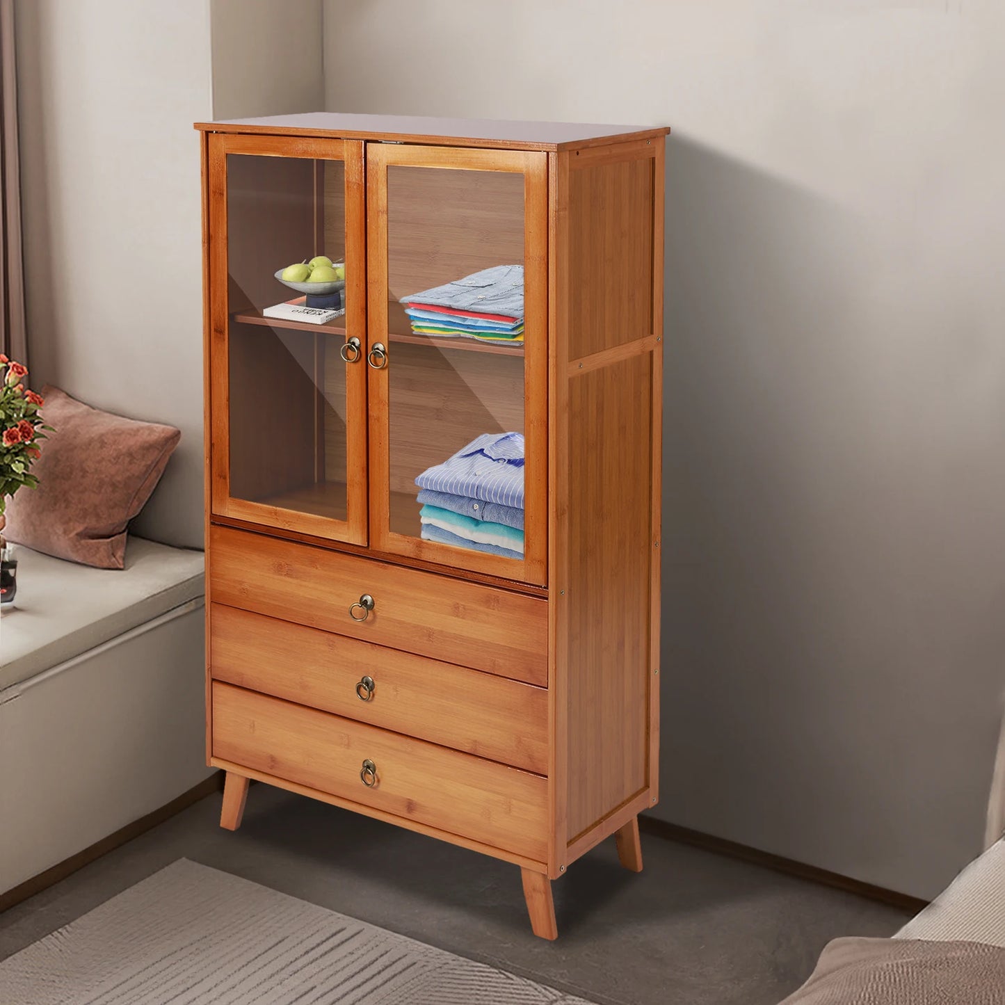 5-Tier Bamboo Kitchen Buffet Hutch Storage Cabinet with Drawer
