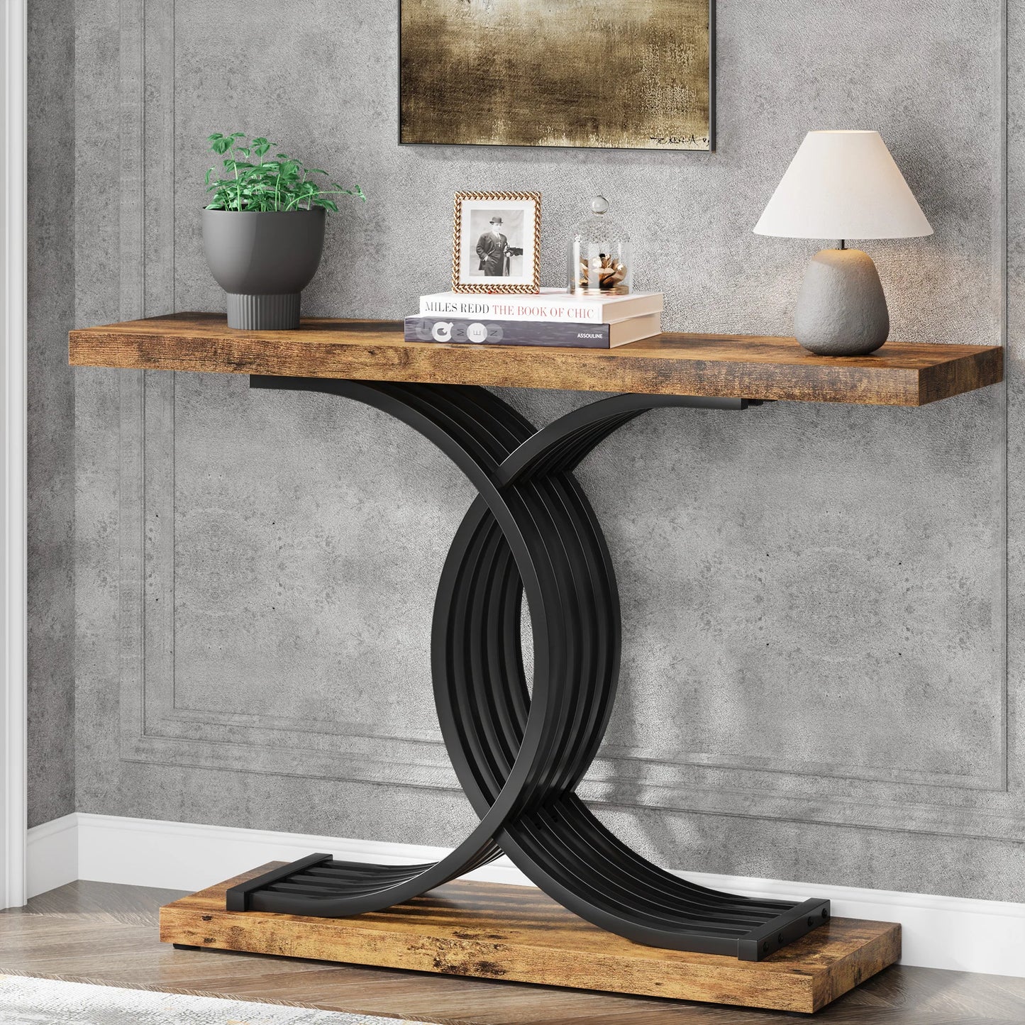 Ljustra Modern 39-Inch Console Table Faux Marble Gold Metal Legs