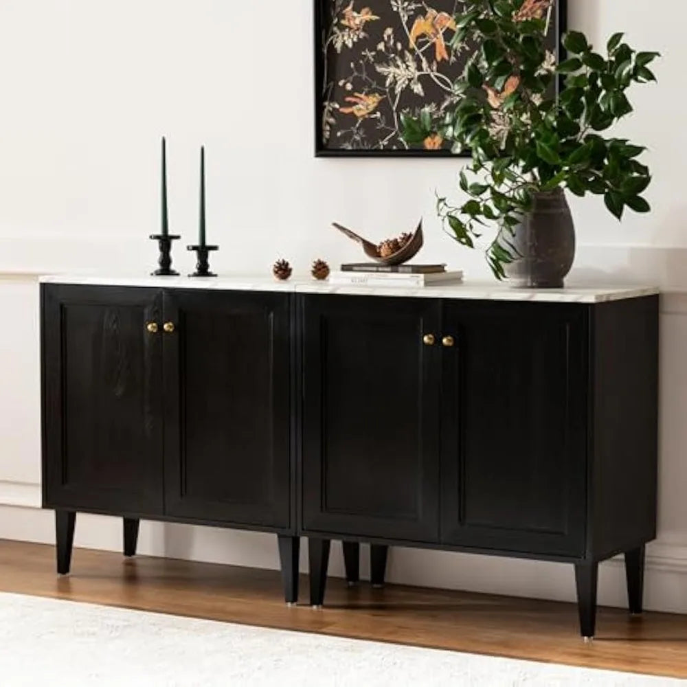 Ljustra Modern Sideboard Buffet Cabinet Faux Marble Top Adjustable Shelves
