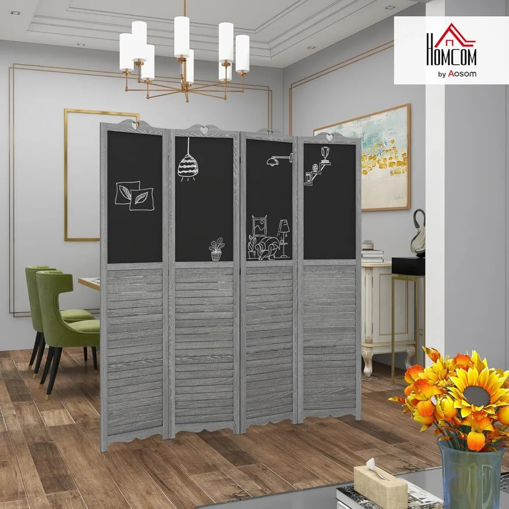4-Panel Folding Room Divider with Blackboard Privacy Screen for Office Bedroom