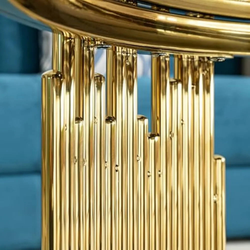 Luxury Modern 2 Tier Round Coffee Table Black Glass Gold Frame