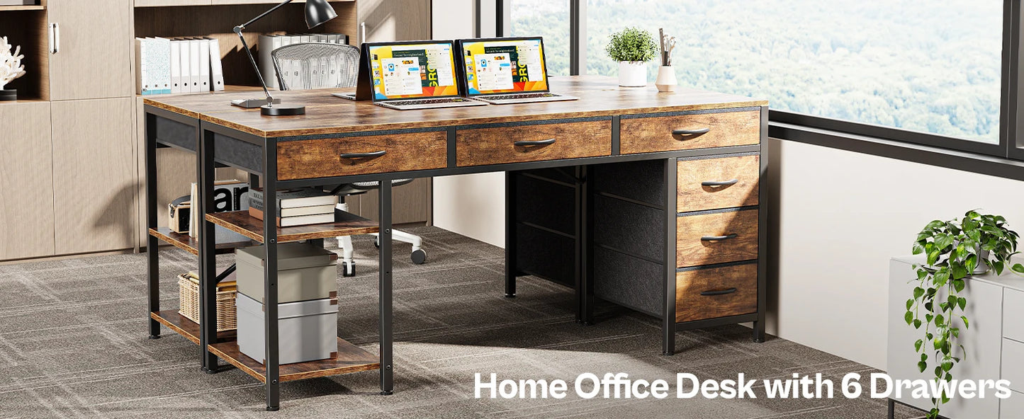 Computer Desk with 6 Drawers Reversible Corner Storage Office Desk