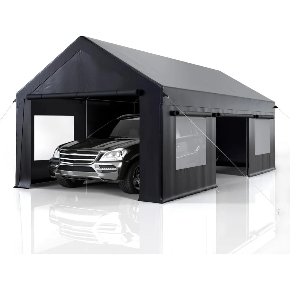 Heavy Duty Portable Garage Carport 12x20 with Roll-Up Windows