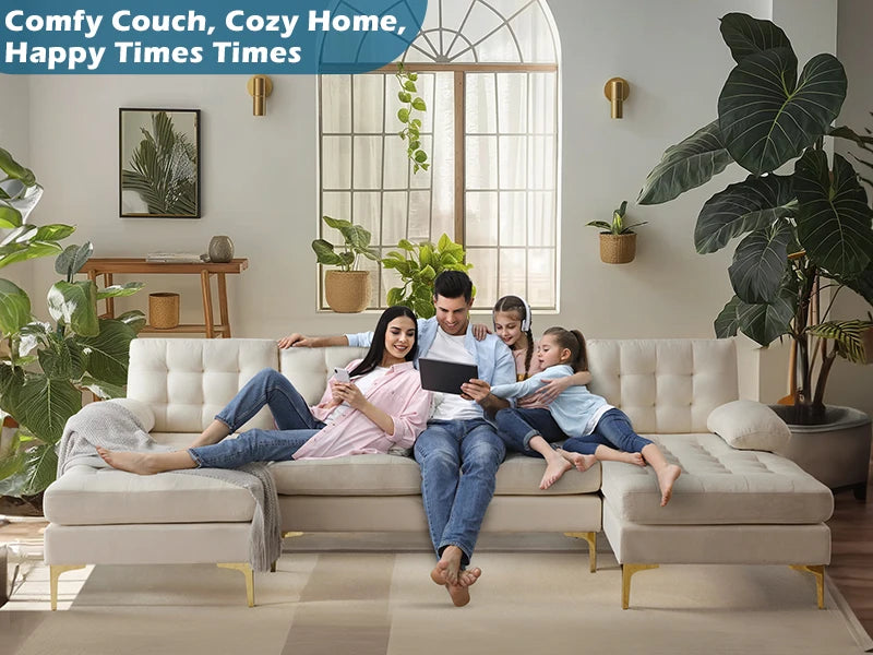 Modern U Shaped Sectional Sofa with Double Chaise, Tufted Button Couch