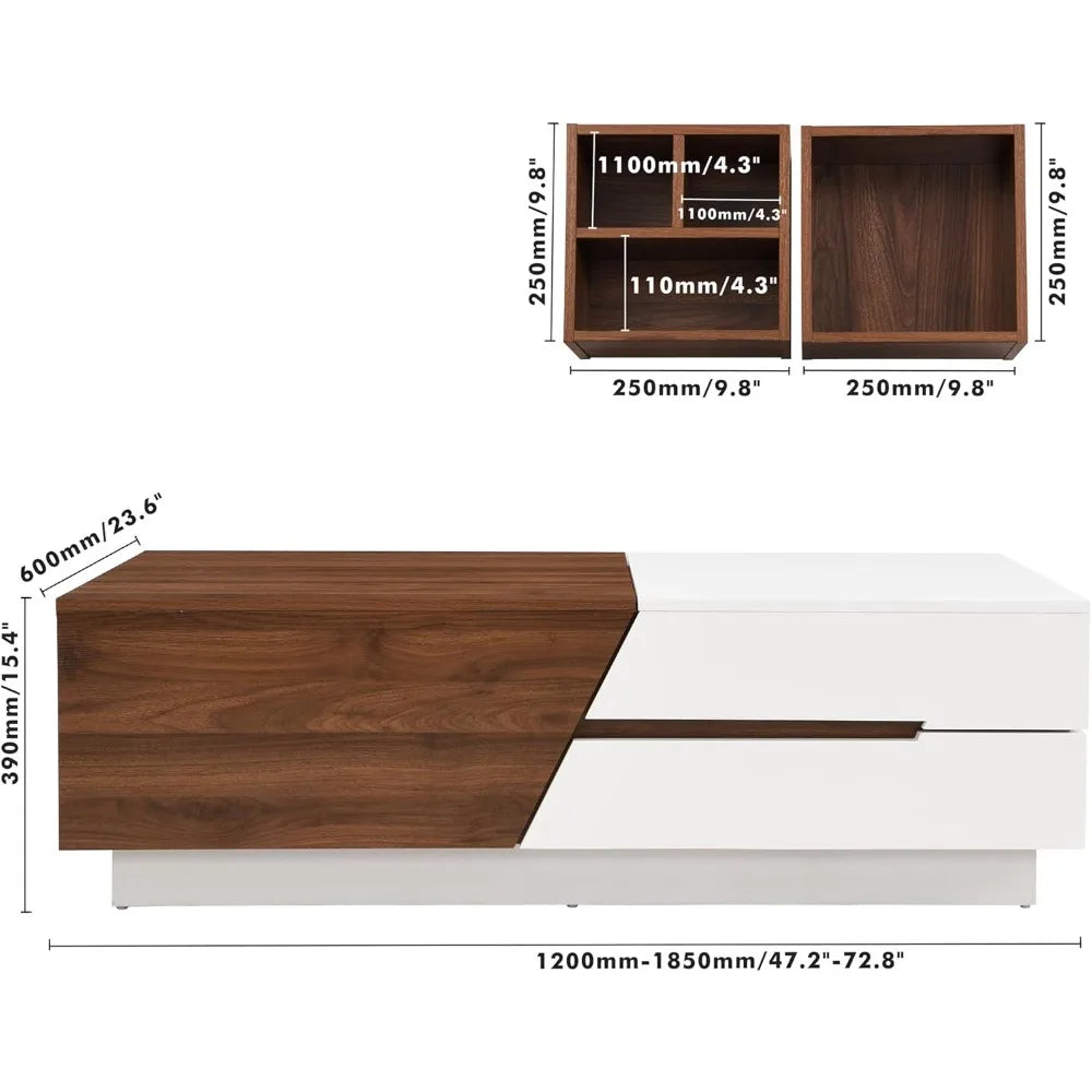 Extendable Sliding Coffee Table with Storage for Living Room Office