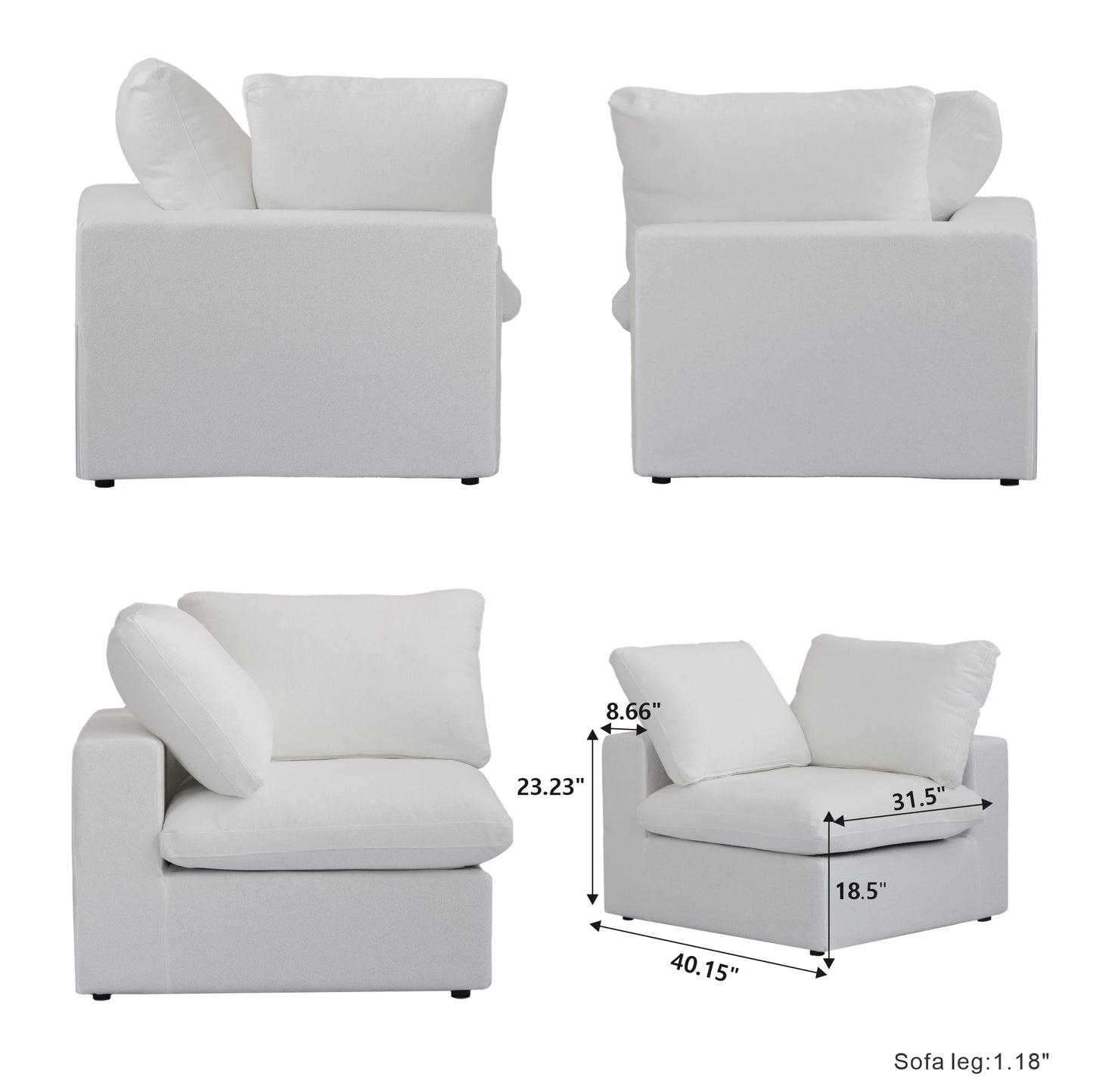 160” U-Shaped Modular Cloud Couch 6 Seat Sectional w/ Storage & Removable Covers