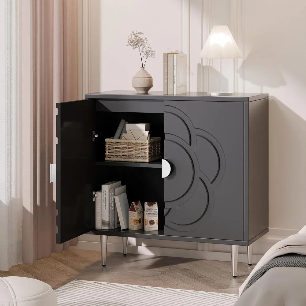 Modern Sideboard Storage Cabinet with Decorative Flower Pattern Doors